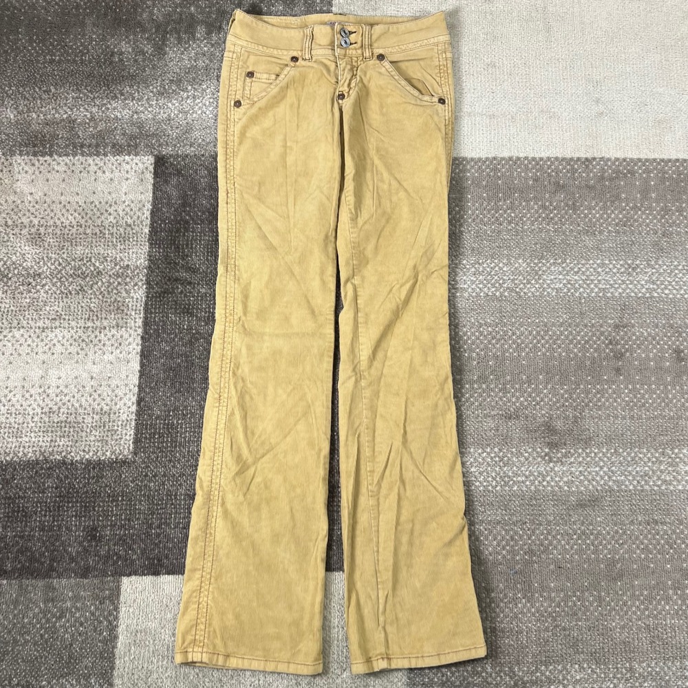 Y2K Guess Luxury Jeans Womens 26‎ Corduroy Pants Yellow Low Rise Flare Boho